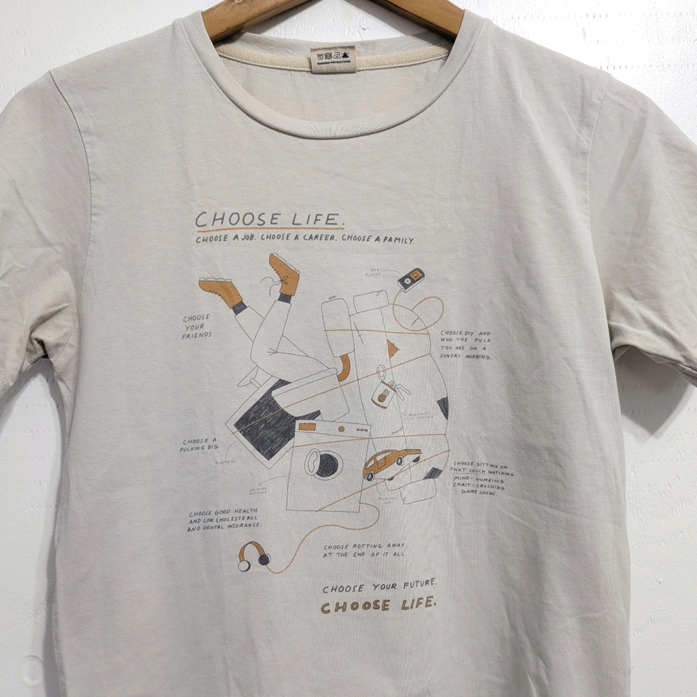 Typographia X Moncat Trainspotting Tshirt Graphic Tee Shirt Top Choose Life XS